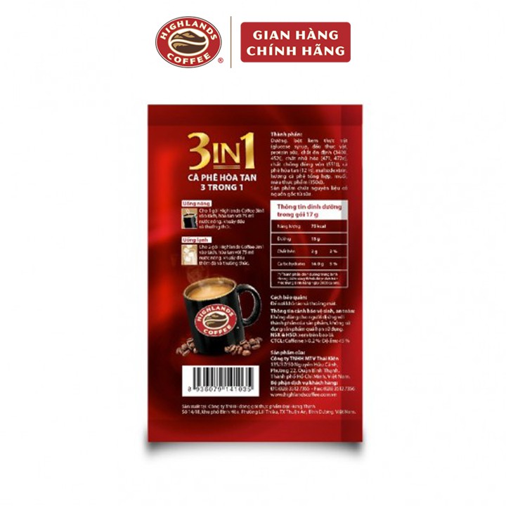 Cà phê hòa tan 3in1 Highlands Coffee 50 gói - 17g