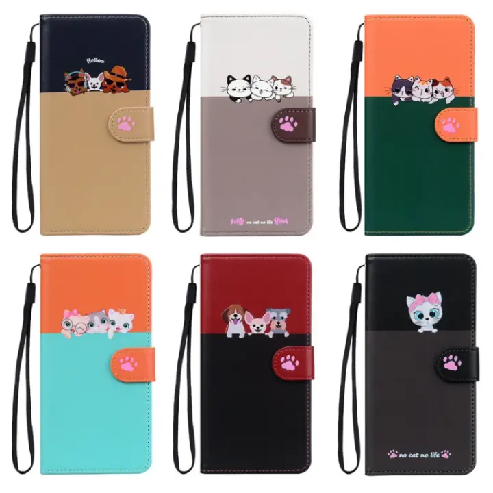 Dễ thương Anime Chó mèo phim hoạt hình Ốp điện thoại cho Samsung Galaxy S10 S20 S21 S22 S23 S24 FE cộng với siêu bằng da nắp gập đồ đựng thẻ bìa sách