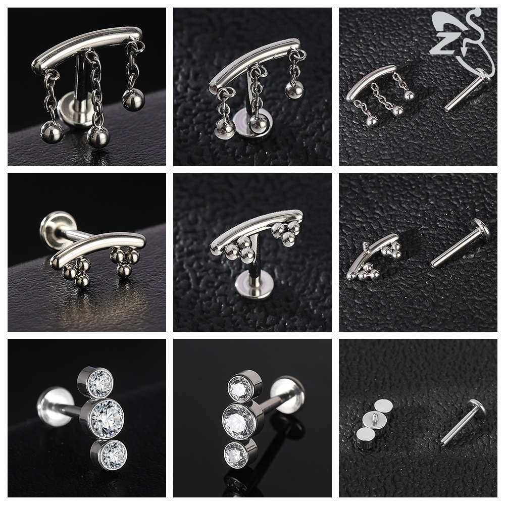 1 cái G23 Titan Bông tai đinh tán nhiều màu khuyên môi dạng đinh tán Zircon lập phương vành tai gờ bình tai Stud 16G Opal labret xuyên