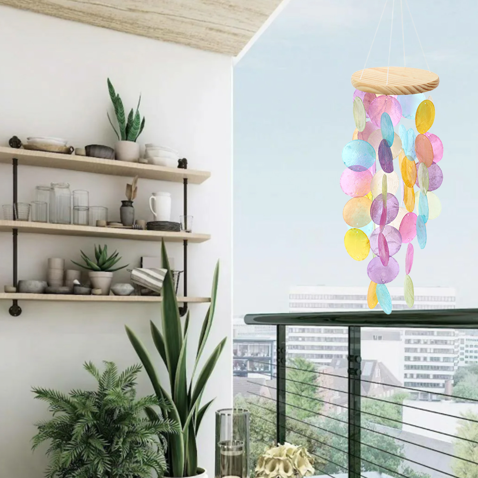【Folio & Light】Outdoor Wind Chimes Delicate Capiz Shell Wind Chime Handmade Outdoor Wind Chimes Melodious Pleasant Sound For Windowsill Gar. 