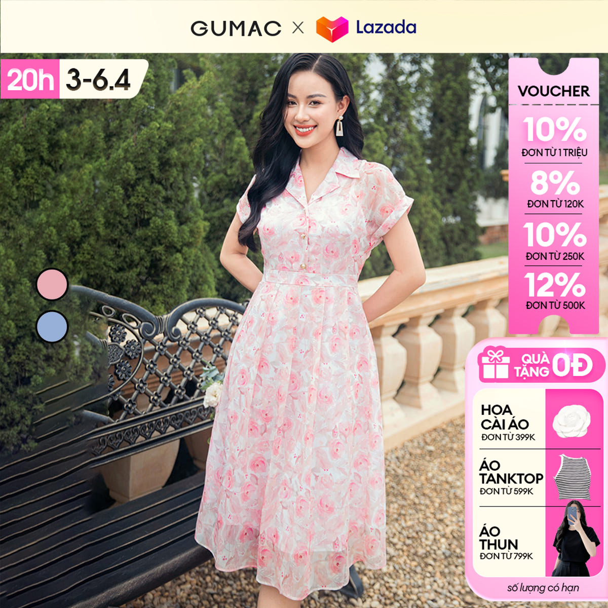 [15 - 17.6 |Voucher 8-15%] Đầm nữ xòe cổ danton DD11015 thời trang GUMAC