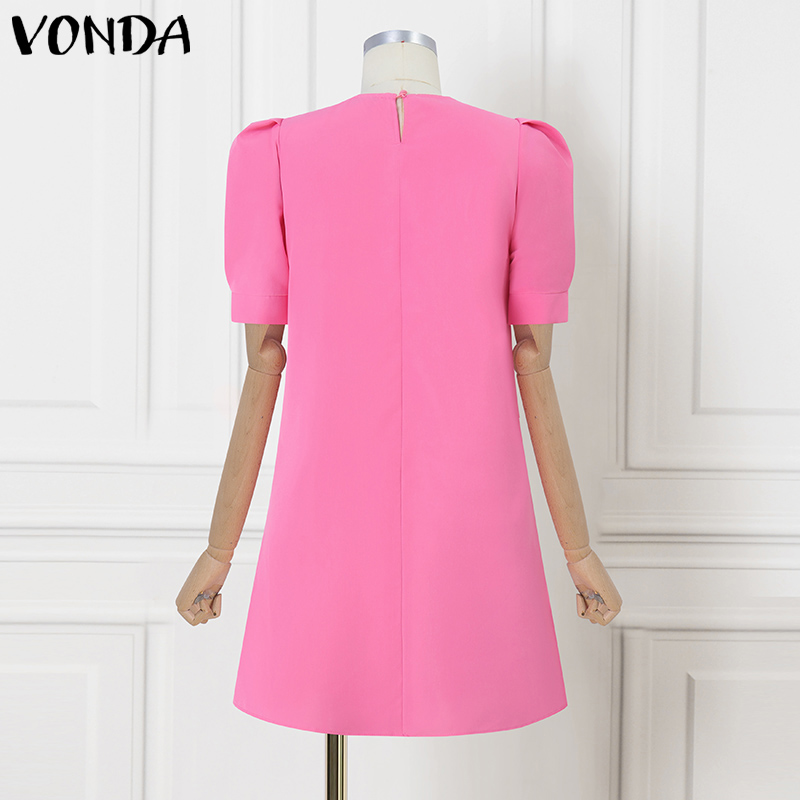 VONDA%20Women's%20Girly%20Style%20Short%20Sleeve%20A-Line%20Dresses%20Bowknot%20Crew%20Neck%20Mini%20Dress%20(Korean%20Floral)%20#4%20-%20Image%202