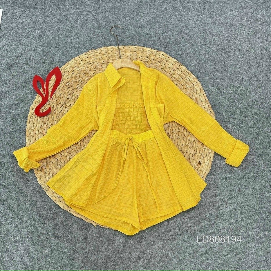 [HCM]SET BỘ 3 MÓN SỐP XẾP LY PHỐI ÁO HAI DÂY KÈM KHOÁC NGOÀI SANG CHẢNH