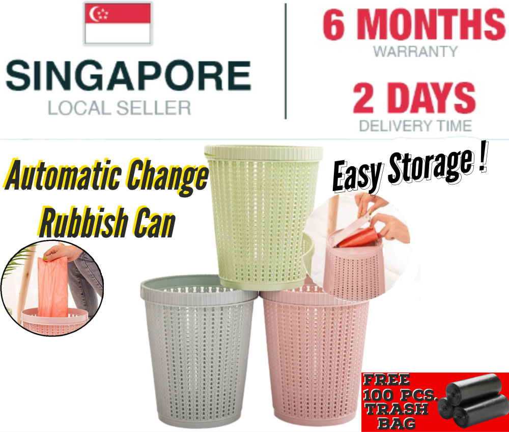Automatic Change Bag Trash Can Hollow Garbage Bin With Built-In