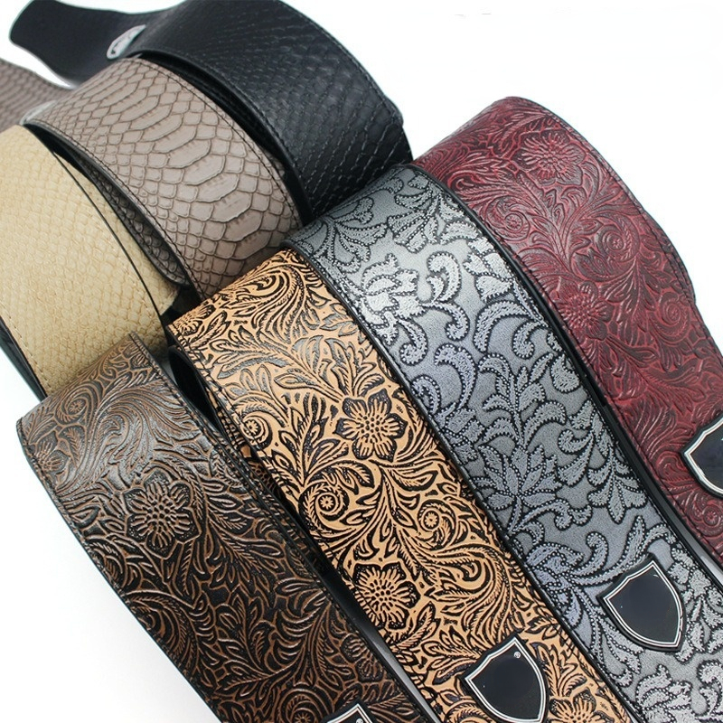 PU Leather Embossed Guitar Strap, Electric Guitar, Acoustic, Folk, Bass