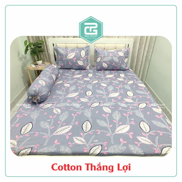 Bộ ga gối Cotton Thắng Lợi 100% Cotton chuẩn logo họa tiết Lá