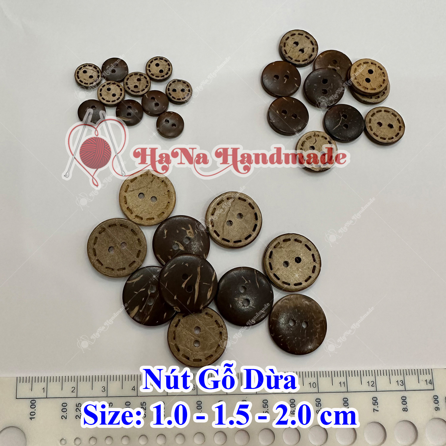 Coconut Wood Buttons Set of 10 Pieces, Size 1cm -1.5Cm -2.0Cm