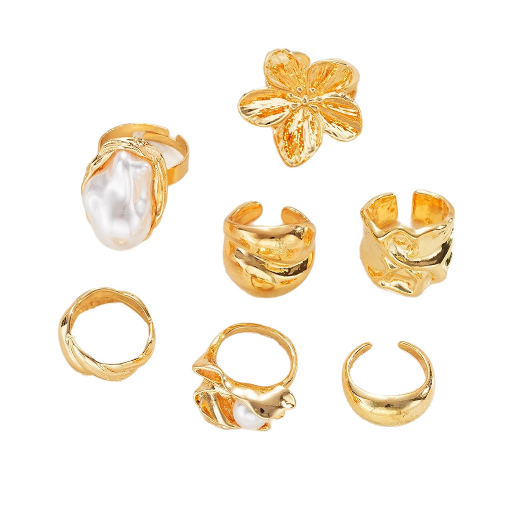 Enacolor%20Elegant%20Women%20Exaggeration%20Irregular%20Geometry%20Flower%20Ring%20Set%20Gold%20Metal%20Pearl%20Joint%20Open%20Rings%20Jewelry%20Accessories%20-%20Image%207