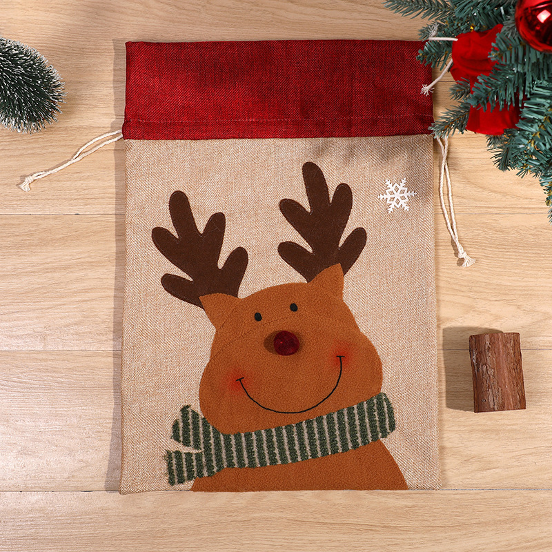QFDI Santa Drawstring Cloth Bag Elk Candy Wrapping Bag Christmas Pendant Size Gift Bag Drawstring Candy Bag