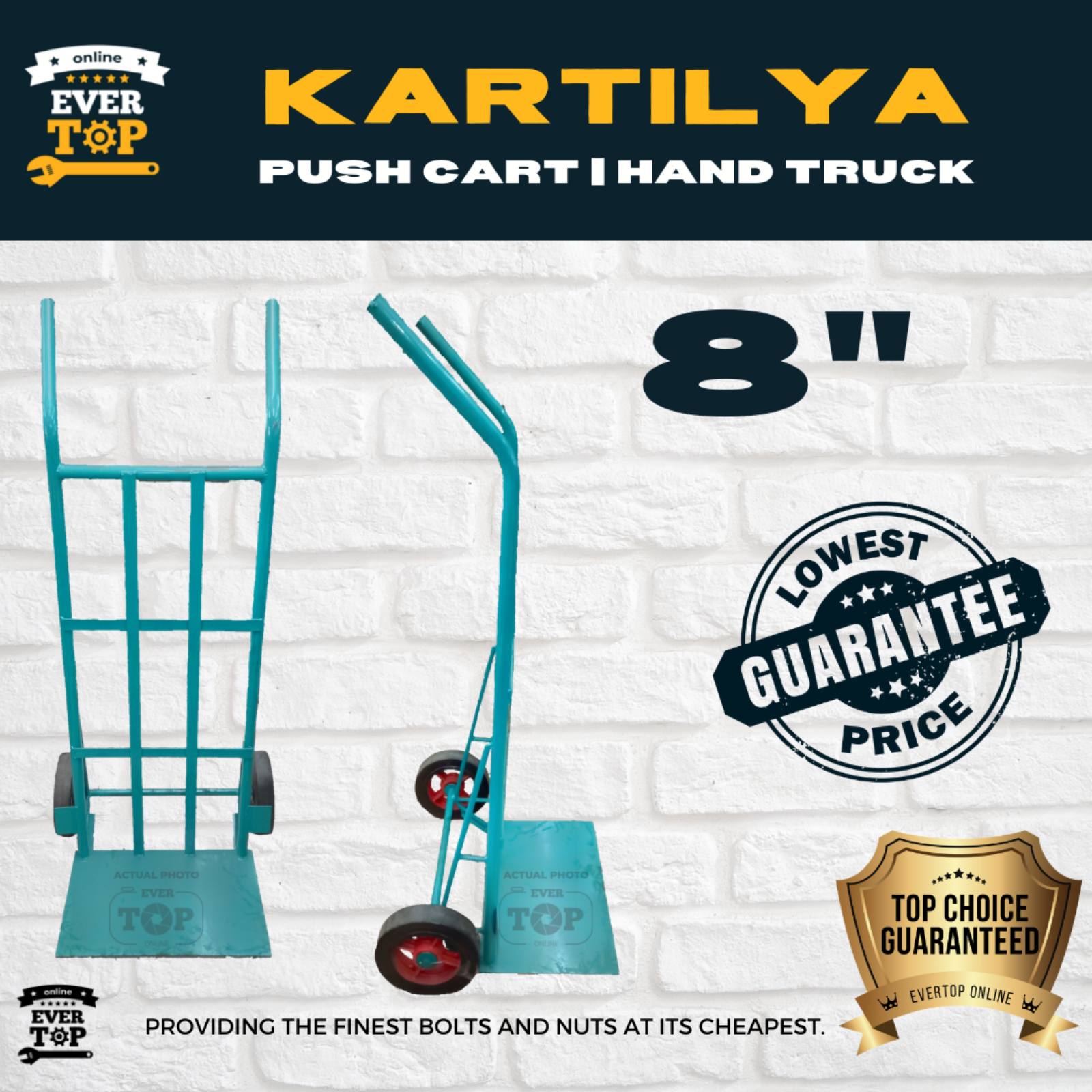 KARTILYA PUSH CART TROLLEY 8" WHEEL RUBBER WHEELS HEAVY DUTY