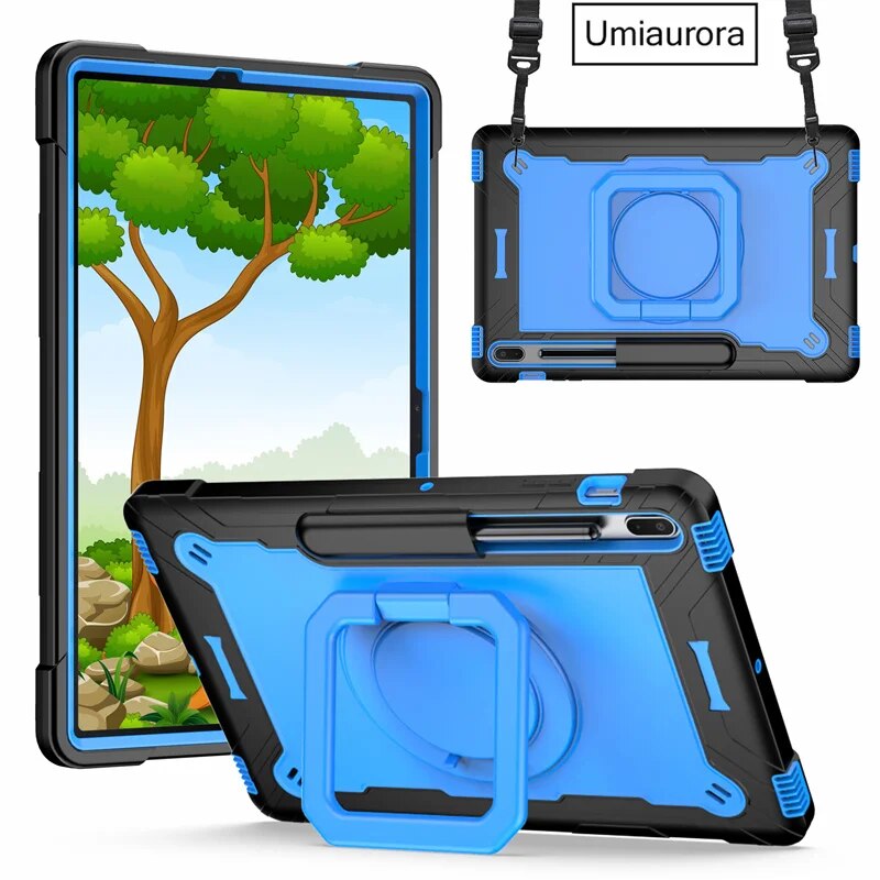 For samsung galaxy tab s7 s8 s9 fe plus 12.4\" sm-x810 x610 t970 x710 case rotation hand ring kids stand shockproof tablet funda