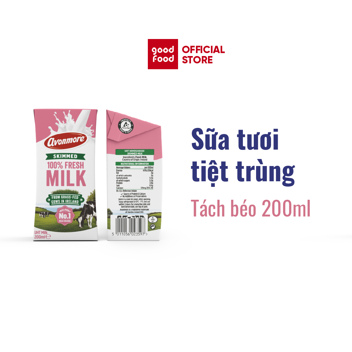 Sữa tươi tách béo tiệt trùng không đường avonmore uht skimmed milk 200ml - ảnh sản phẩm 2