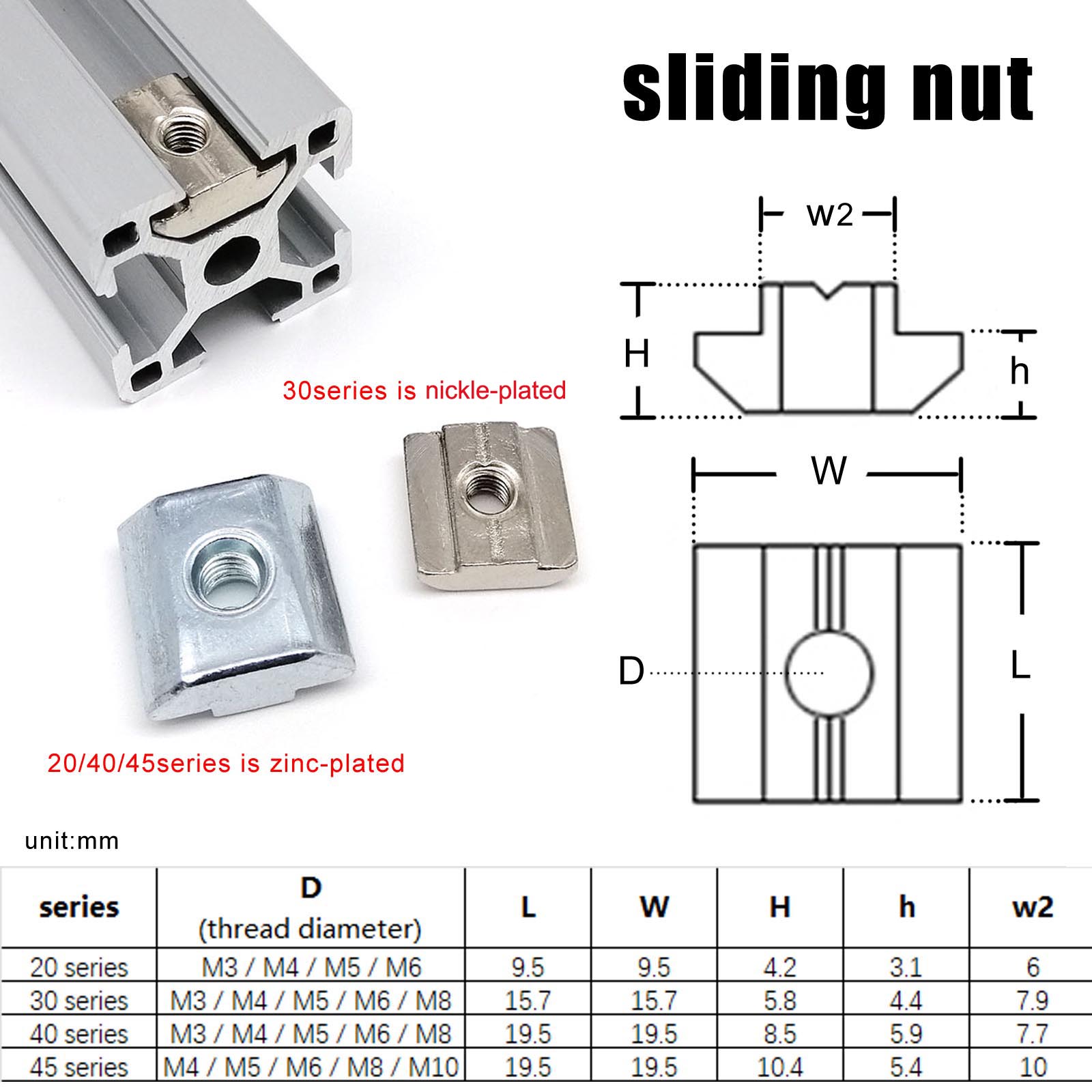 Extursion Spring 20X M3 M4 M5 M6 M8 M10 T Shape Block Sliding Nut Spring for 20 30 40 45 ...