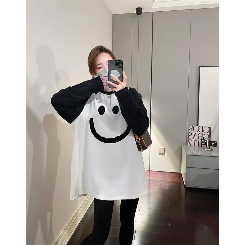 [Plus Size] (40-100kg) Áo Thun Tay Dài Oversized Cổ Tròn Cho Nữ