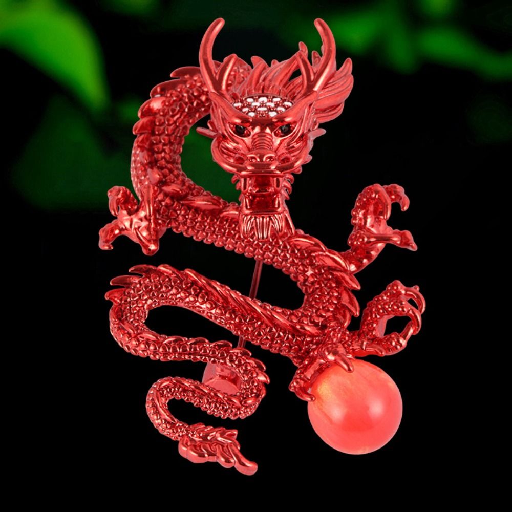 SELLYER Đồng Trâm cài cung hoàng đạo rồng vàng Kim loại Hoa cài áo ngọc trai Hoa cài ngực rồng phong cách Trung Quốc Trâm hình rồng bay Thời trang Trâm cài hình rồng động vật Năm rồng