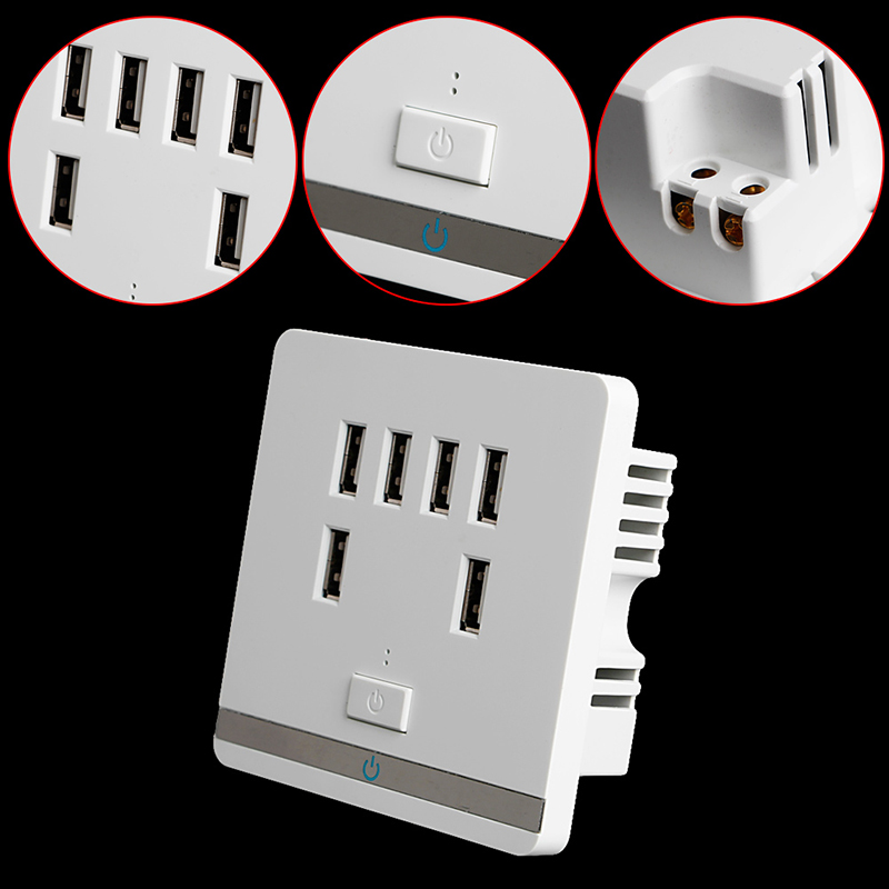 3.4A 6 cổng gắn tường USB ổ cắm sạc Ổ cắm điện ổ cắm bảng điều khiển dạng Tấm chuyển đổi