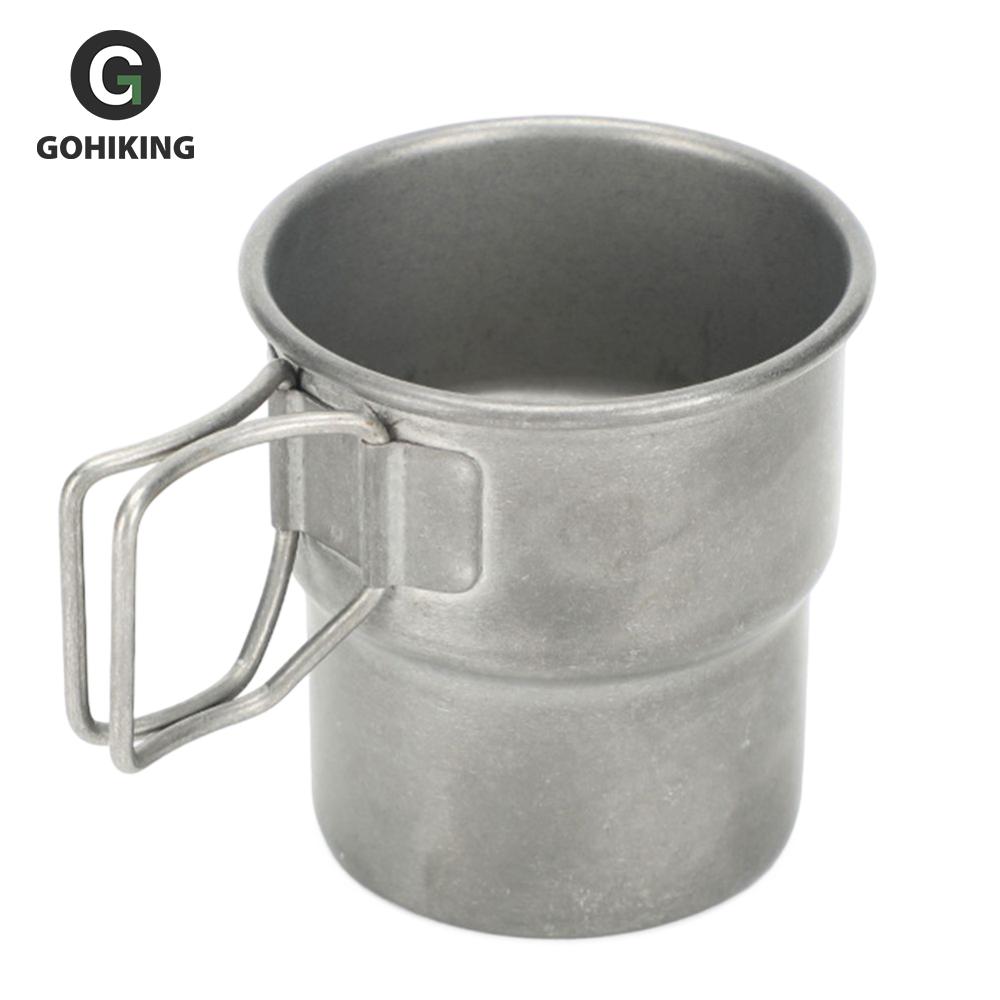 300ML Water Cup Stainless Steel Portable Tea Coffee Cup Lightweight with Folding Handle Outdoor Tableware for Hiking Backpacking Supplies