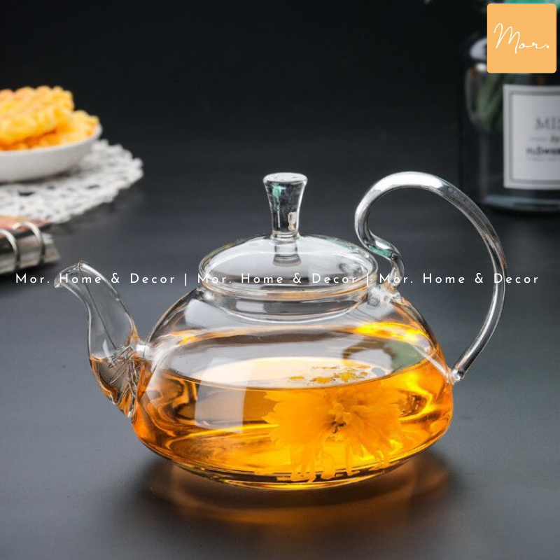 Ấm trà thủy tinh chịu nhiệt - 600ml (Quai bồng)