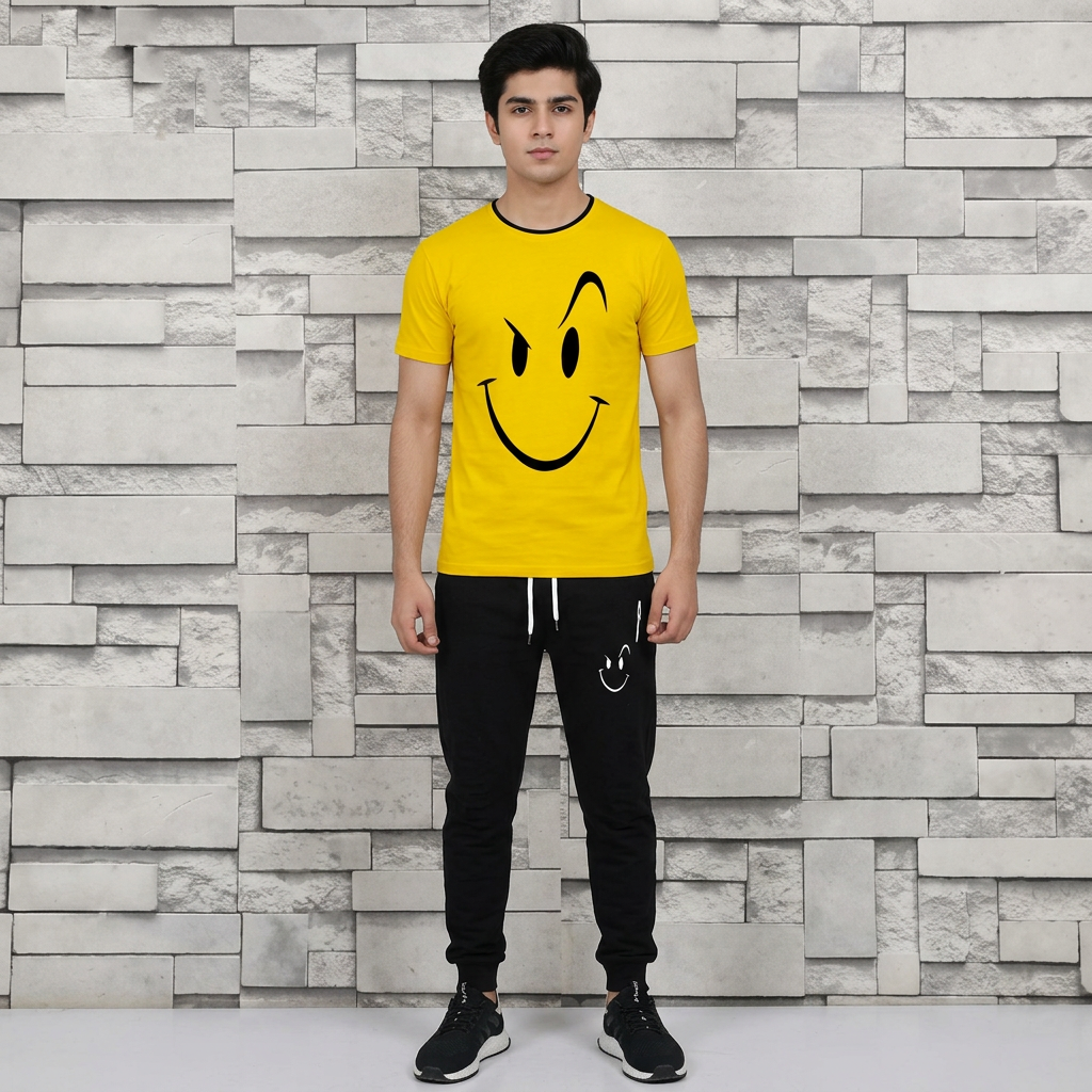 Fashionable Trendy Multicolor Happy Face Summer Track suit for Boys and Men