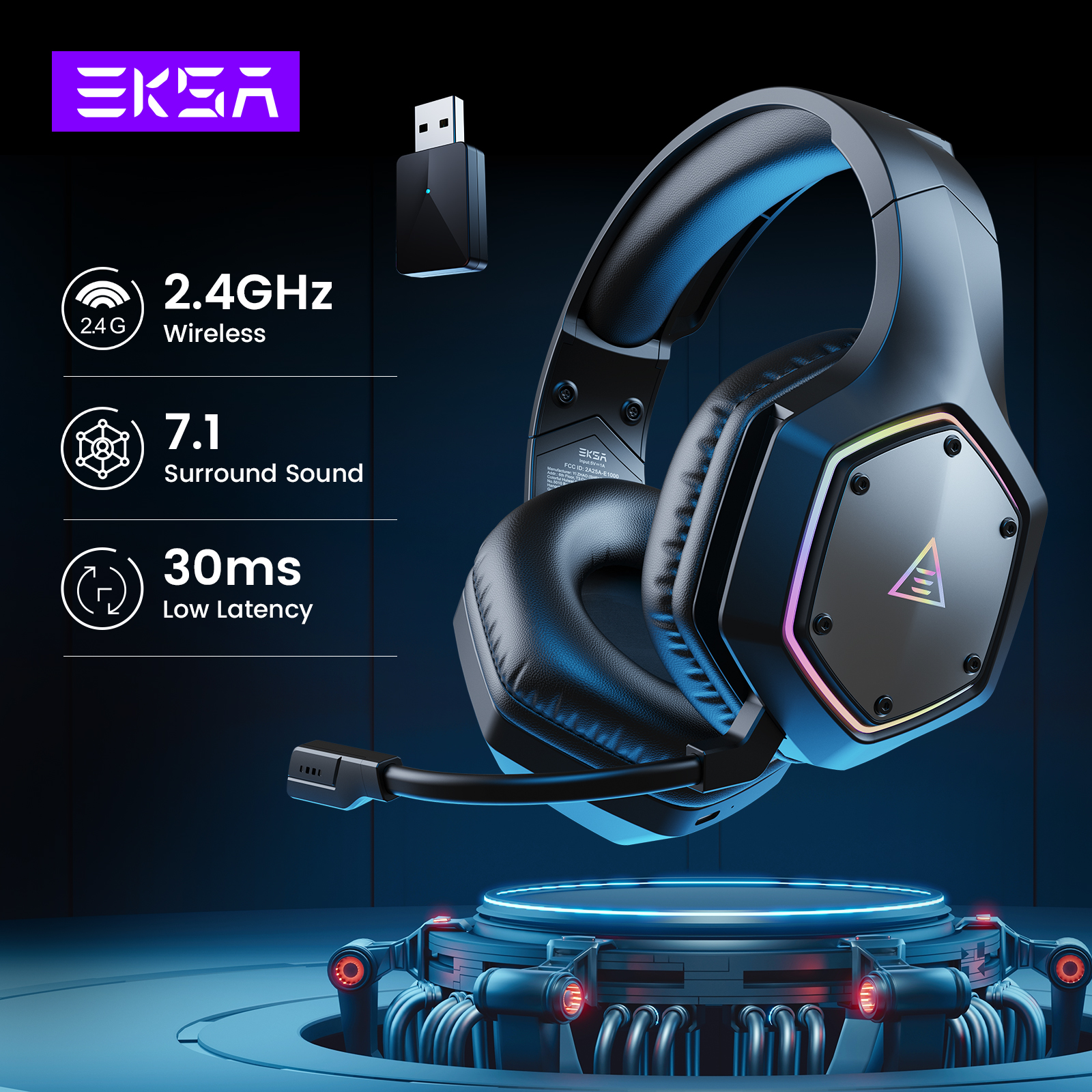 EKSA Wireless Headphones E1000 WT Surround Wired Gaming