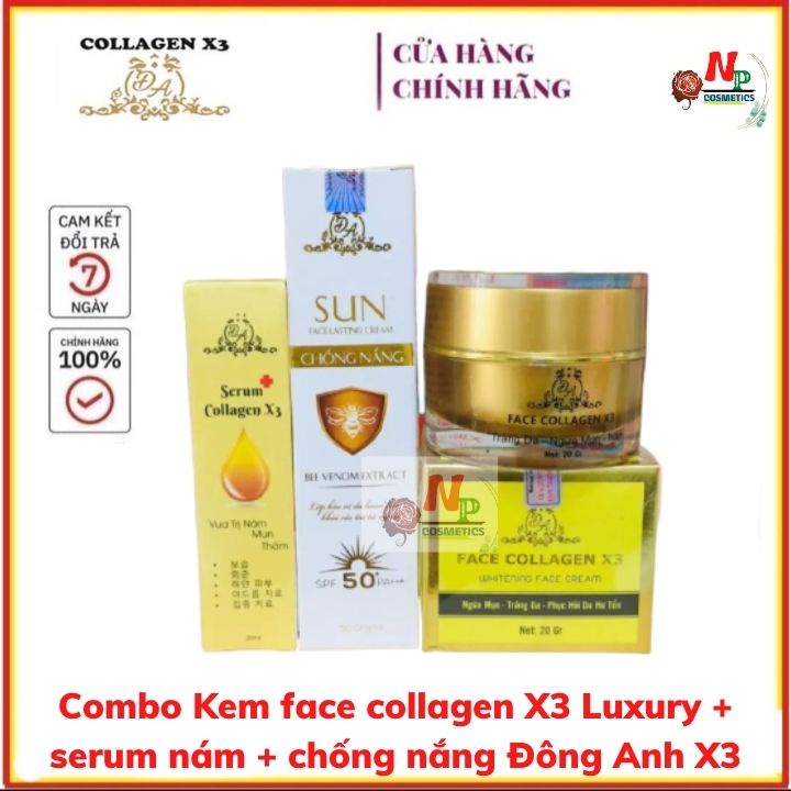 Combo Mỹ Phẩm Đông Anh chính hãng (Kem Face Collagen X3 + Kem Chống Nắng Colagen X3)