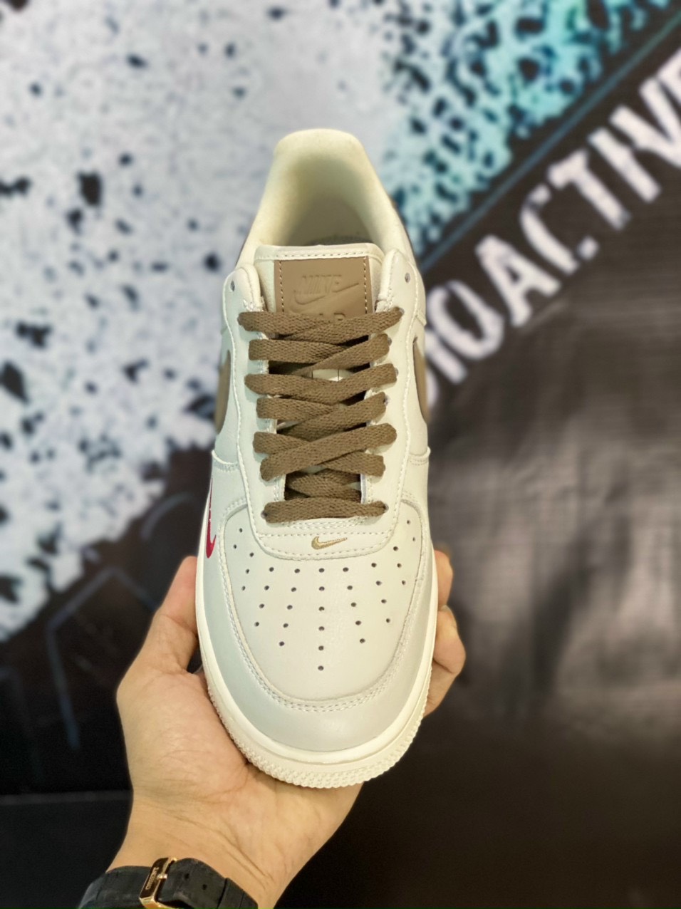Giày Nike AF1 Low White Brown Gold Chính Hãng [Authentic Full Box Bao Check]