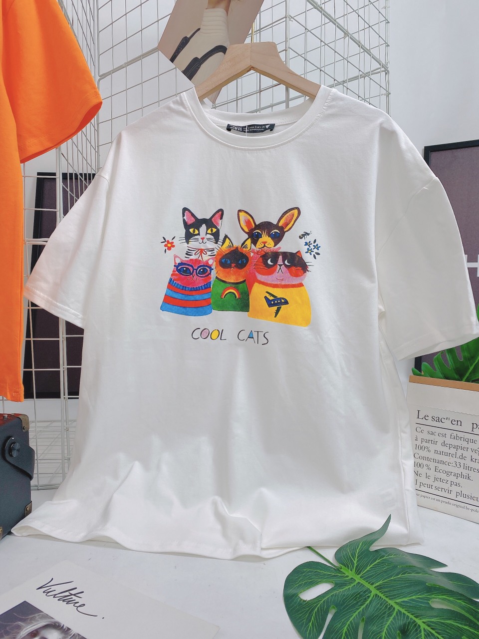 Áo thun nữ ngắn tay cổ tròn in hình Cool cat chất cotton 100% cotton