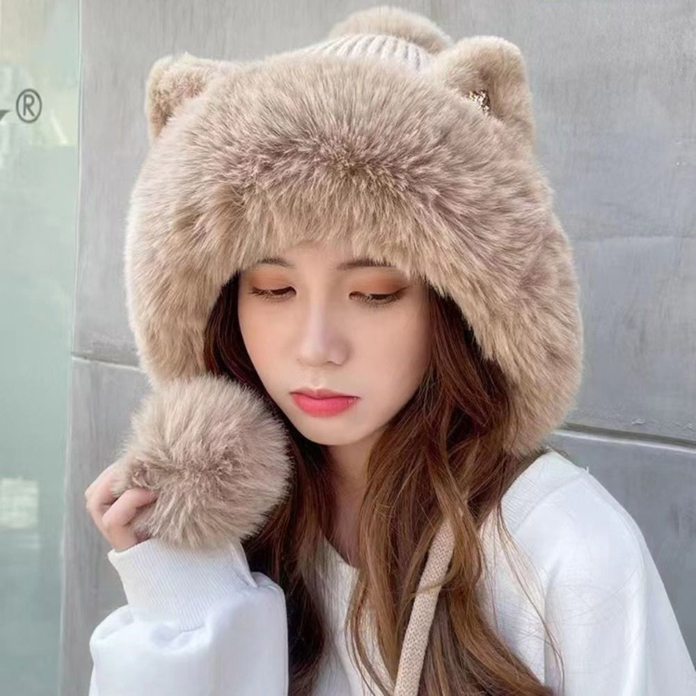 Xihoney tai mèo mũ dệt kim ấm áp hoạt hình lông mịn mũ trượt tuyết mới mũ vành tai mũ beanie lông mùa đông