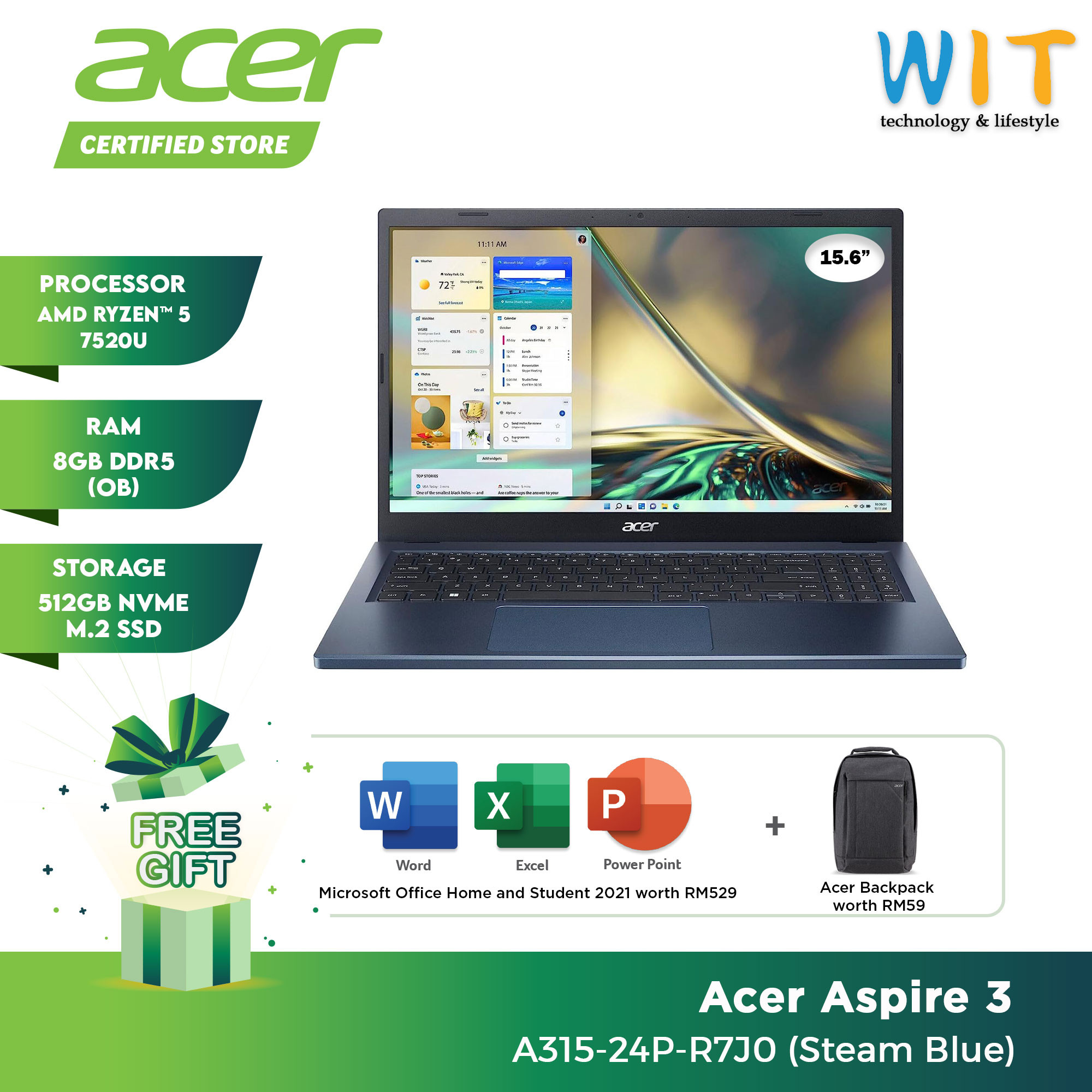 Acer aspire 3 a315 24p r6gk a315 24p r7j0 amd ryzen 5 7520u 8gb ram