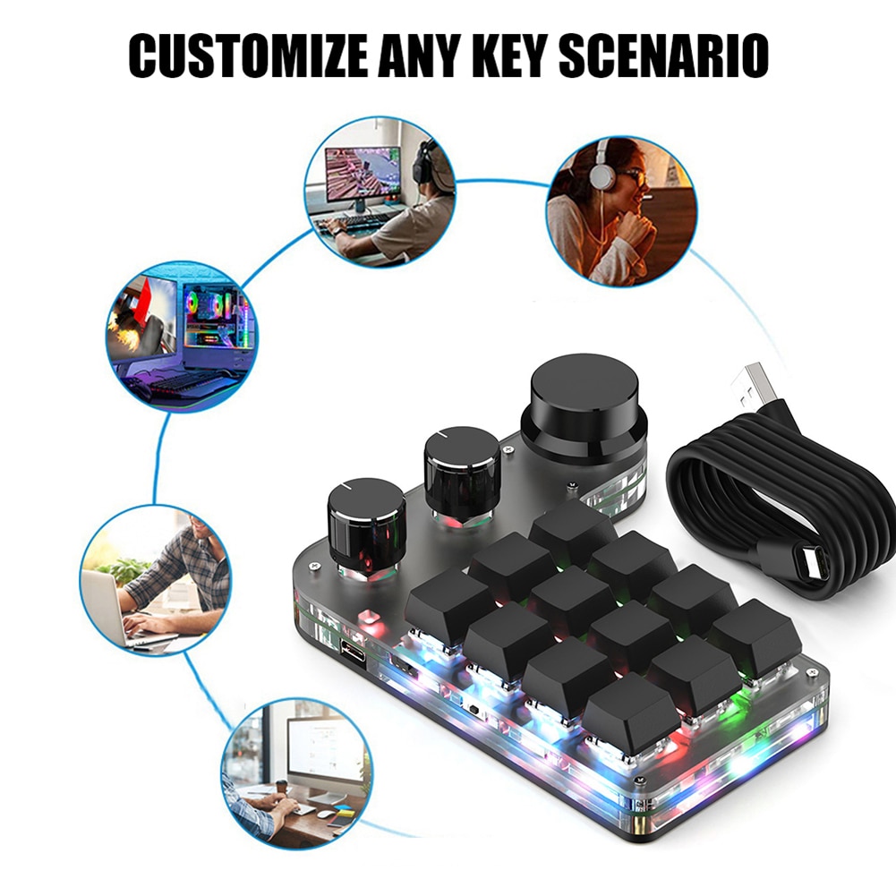 Wireless Bluetooth Programming Macro Custom Knob BT Keyboard RGB 12 Key Copy Paste Mini Button Gaming Keypad Mechanical Macropad