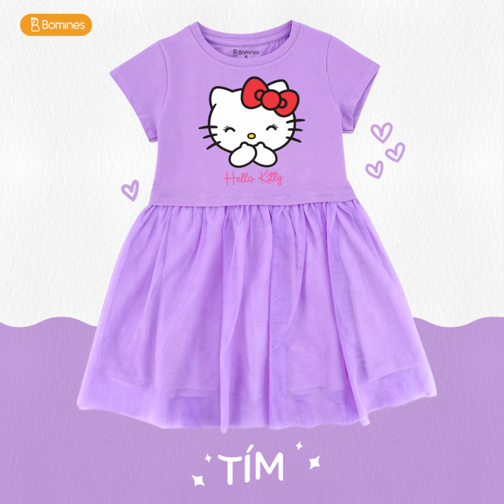 Short-sleeved dress in soft cotton with a print motif on the front, gathered seam at the waist and skirt in a patterned weave with a layer of glittery tulle on top.