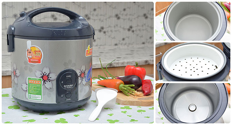 Electric rice cooker sharp 2.2 liter ks-r231stv-hàng display bày-sx Thailan pot heart aluminum alloy walking stick. Cooking technology 3D cooking rice swifter nine. capacity 2.2 liter cooking rice for more than 6 people.