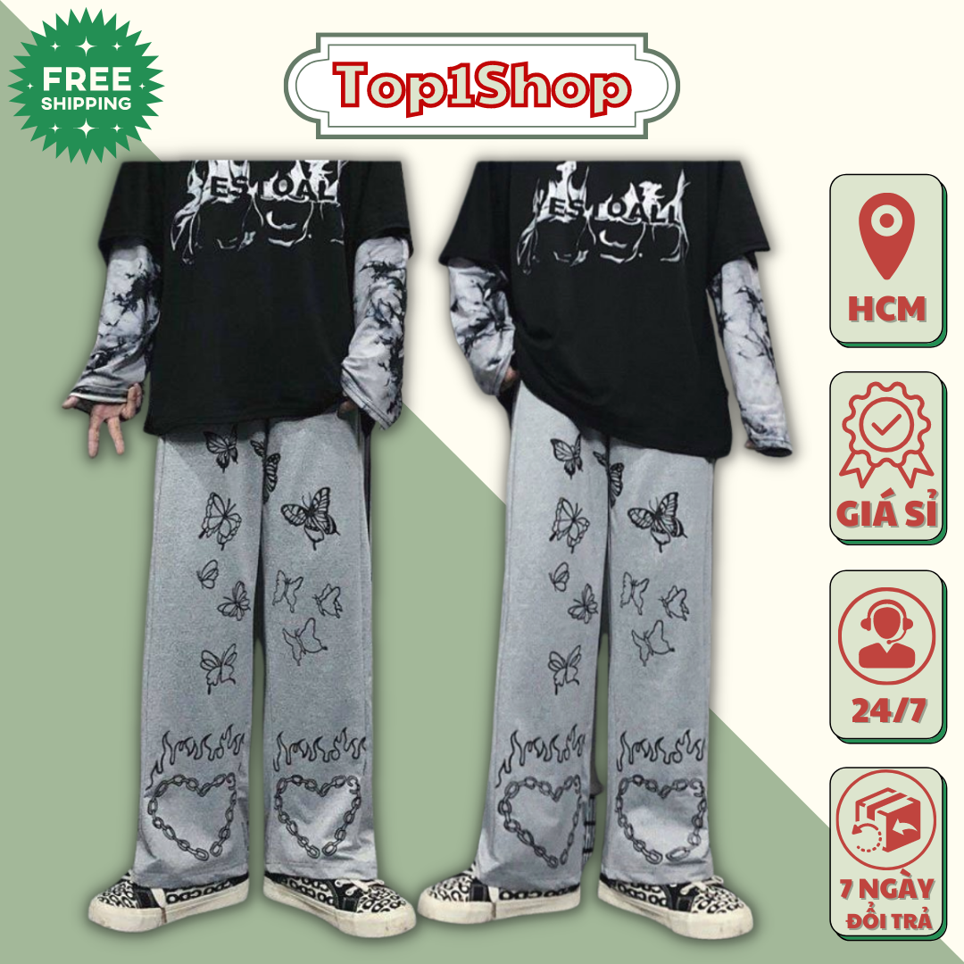 Quần jogger ống rộng nữ dáng thụng cạp cao lưng chun rút gấu-Quần ống suông nam in hình Trẻ Trung Năng Động S0