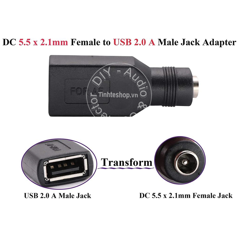 Đầu chuyển nguồn 5.5x2.1mm sang USB cổng cái 1 chiếc - Jack cắm nguồn USB sang 5.5x2.1mm