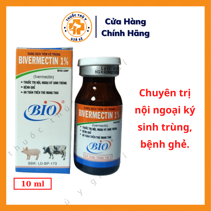"Hoàn tiền đến 10%" Bio Bivermectin 1% 10ml - Trị Nội, Ngoại Ký Sinh Trùng, Bệnh Ghẻ, An Toàn Trên Thú Mang Thai - Thú Y Giá Sỉ