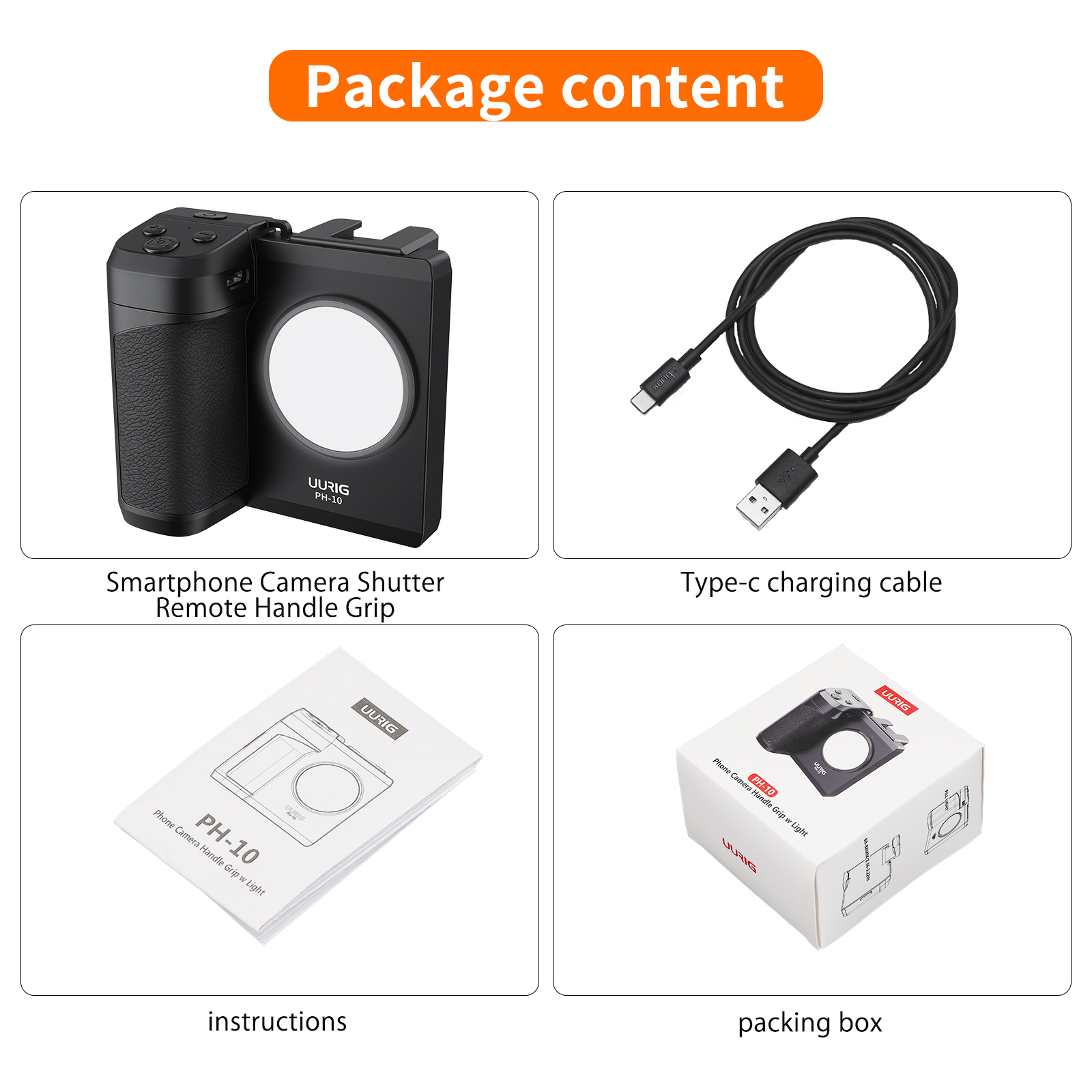UURIG PH-10 Capgrip Handheld Selfie Booster Hand Grip Bluetooth Remote Control Shutter with Fill Light Lamp for Mobile Phone