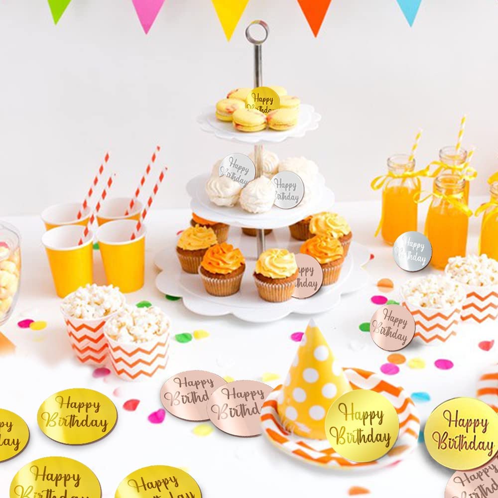 Acrylic Cupcake Toppers Happy Birthday Cake Disc Mirror Acrylic Cake ...