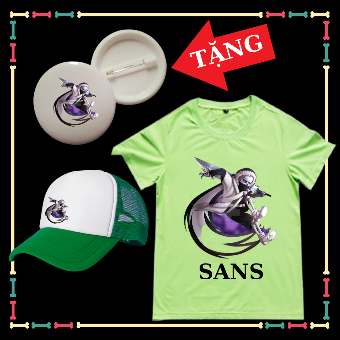 Áo thun bé trai bé gái mẫu Sans Undertale xịn xò siêu ngầu cho trẻ em -Mũ lưỡi trai Sans-Tặng Huy Hiệu Sans cho trẻ em
