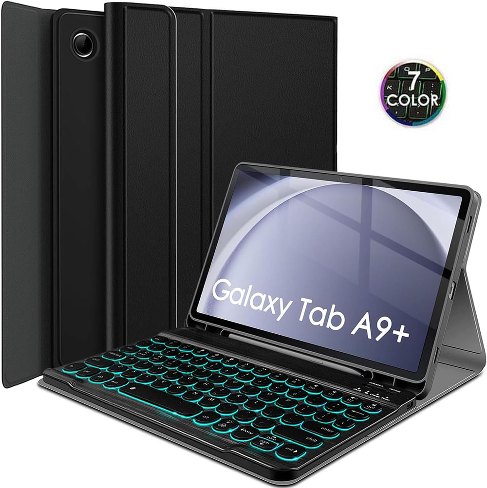 Backlit keyboard case for samsung tab a9 plus 11 inch 2023, 7 colors backlight detachable wireless keyboard protective case for galaxy tab s9/s9 fe/s8/s7, tab s6 lite, tab a8 10.5