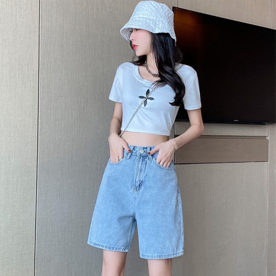 Quần ngố jean bò nữ Basic , quần ngố nữ dáng ngố lửng ống rộng chất bò trơn mền xinh xắn