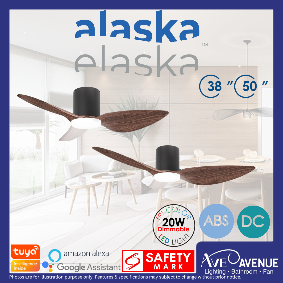 Alaska EASPEN SMART ASPEN 38 /50 Inch DC Motor Ceiling Fan with
