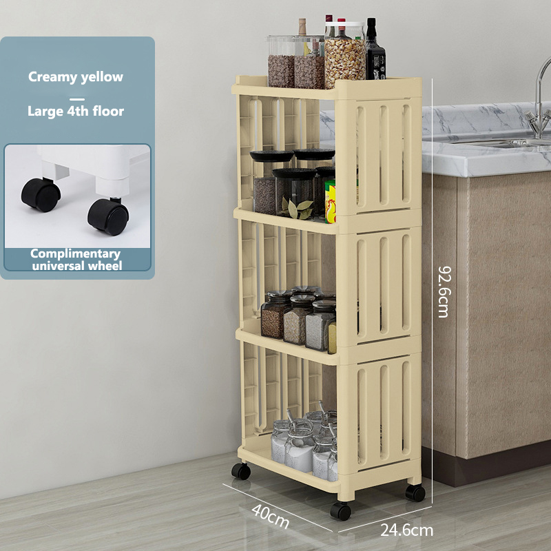 KS On the third floor of the kitchen, there are door clamps, trolleys, plastic storage shelves, bathroom clamps, floor shelves, household gap storage shelves