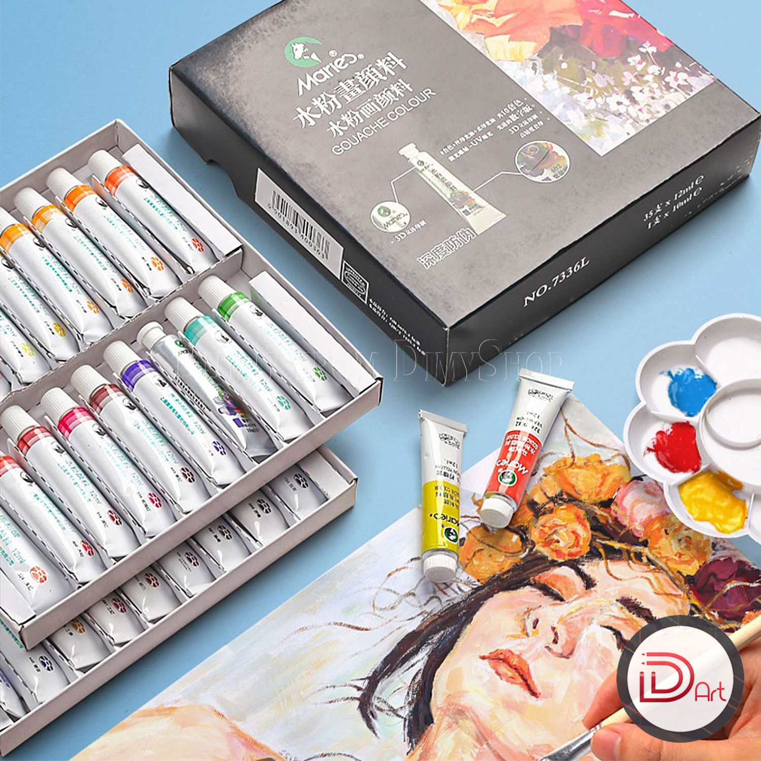 Bộ Màu Gouache MARIE's 12/18/24/36 Màu (Hộp Giấy 12ml)
