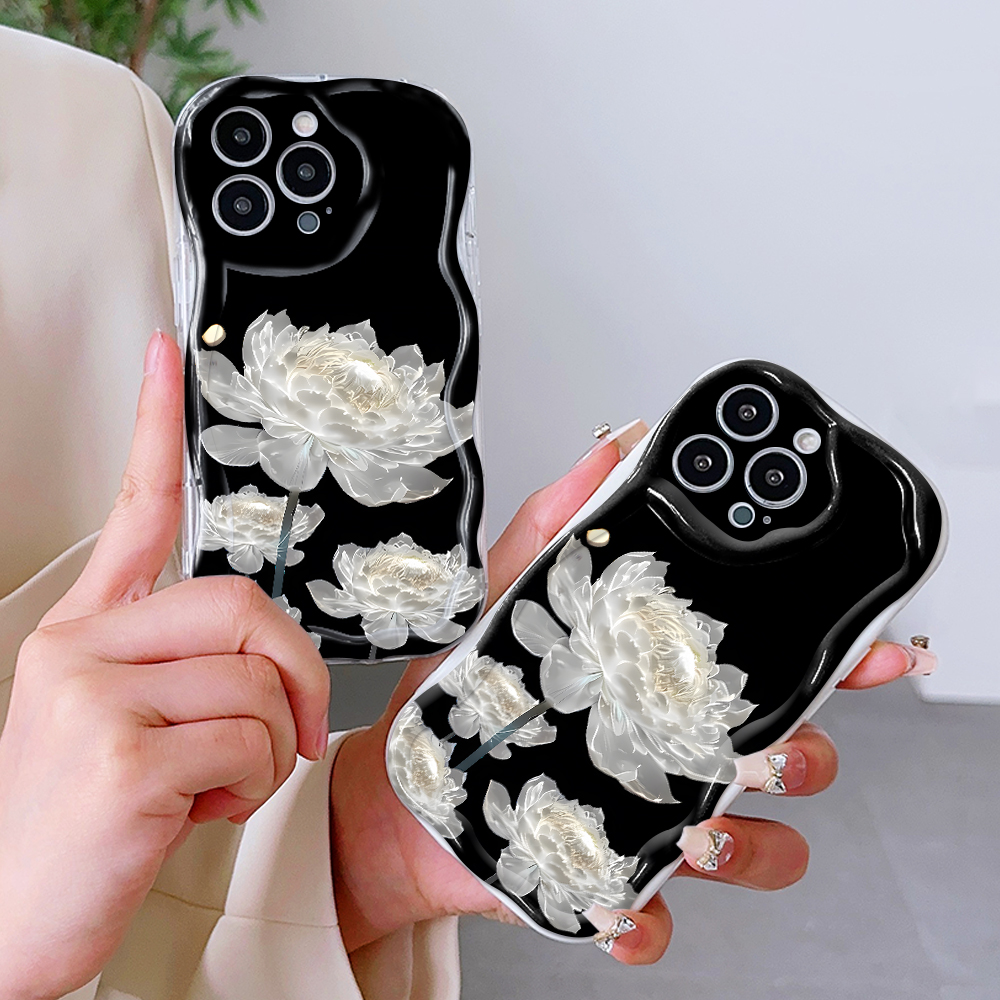 UCUC for Infinix Note 50 4G Note 50 Pro 4G Back Cover White Lotus Flowers Wavy Edge Soft Texture Silicone Phone Case. 