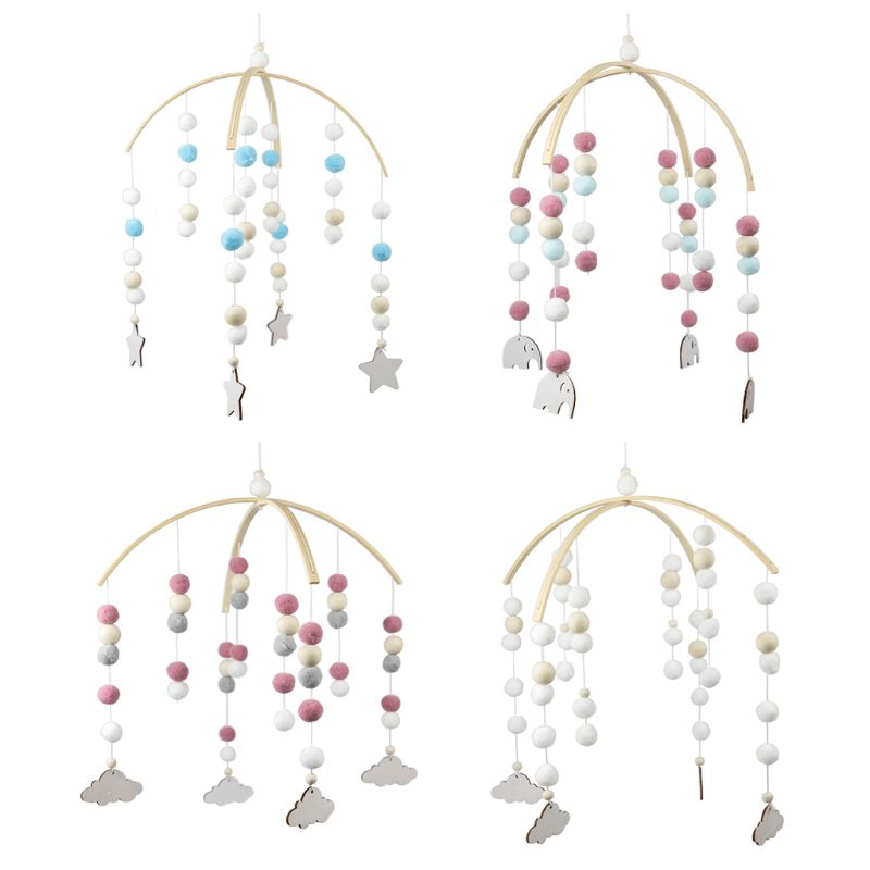 【Yibei Fairy Tale Toy City】Baby Crib Nordic Style Mobile Rattles Wool Balls Wind Chime Newborn Baby Hanging Bed Bell Infant Room Photogr. 