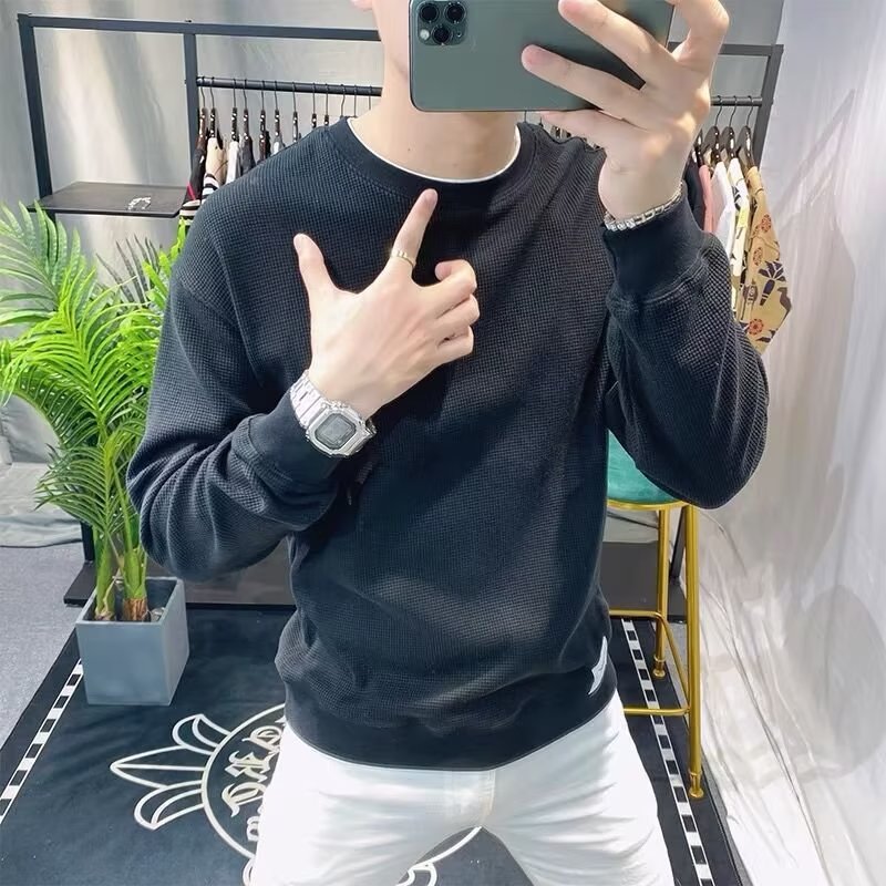 Hanlu Men's Solid Color Round Neck Sweatshirt Long sleeve round neck simple thin base sweatshirt