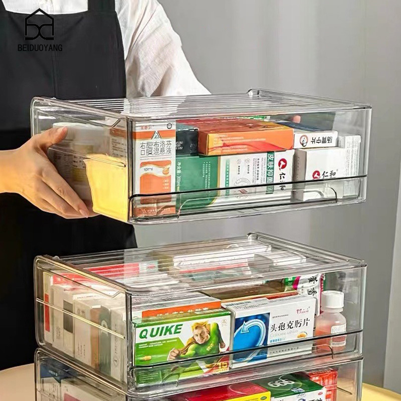 Multi-layer medicine box drawers can be stacked with high-transparency medicine storage boxes and large-capacity dust-proof transparent medicine storage boxes
