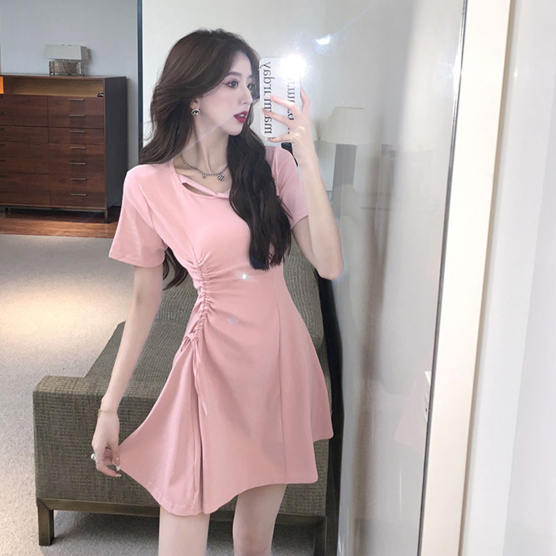 Chân váy eo ngắn tay xếp li nữ duohanzi