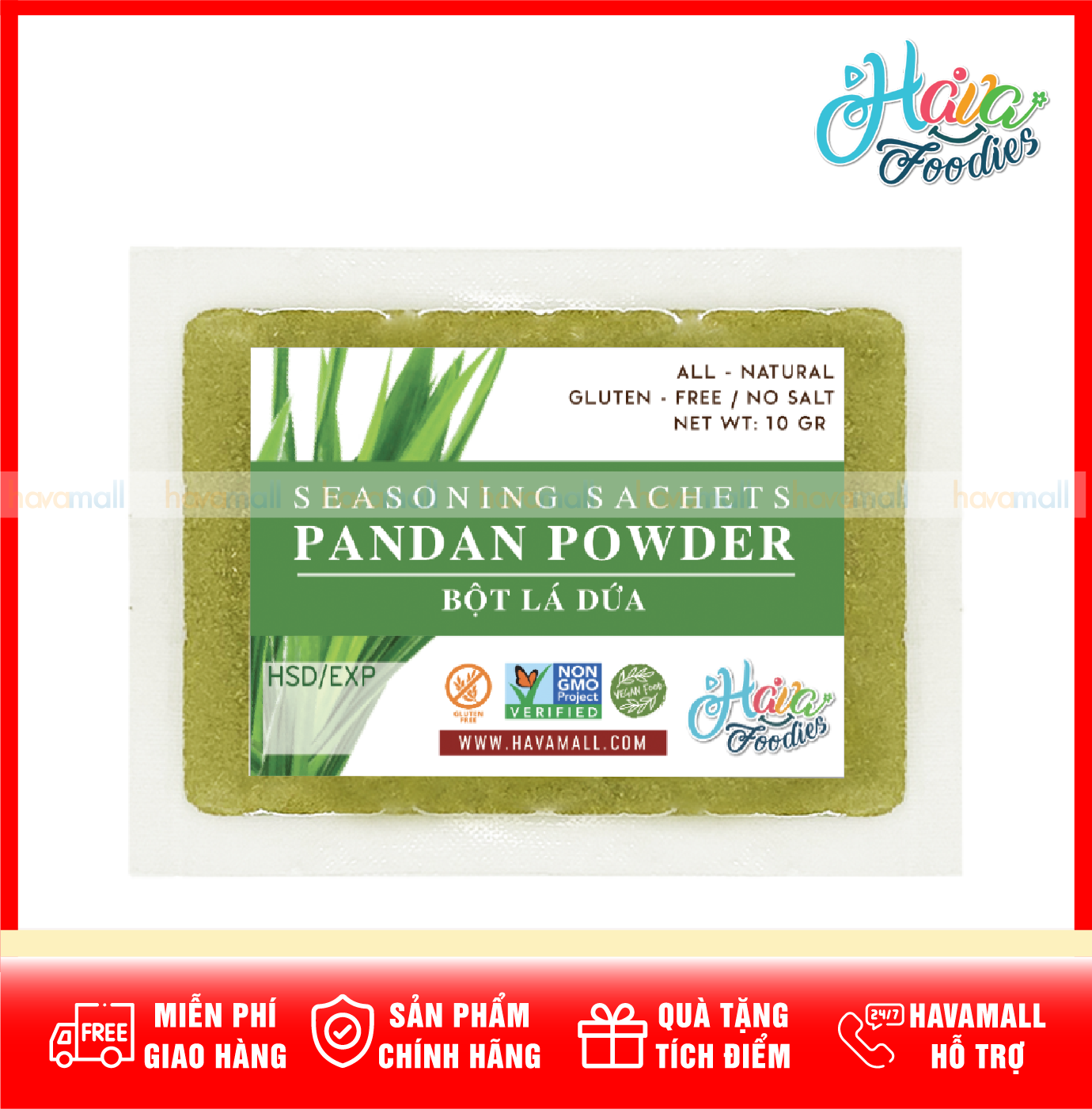 [HOÀN TIỀN MAX 10%][ HÀNG CÔNG TY NHẬP KHẨU ] Bột Lá Dứa Gói 10gr - Pandan Powder