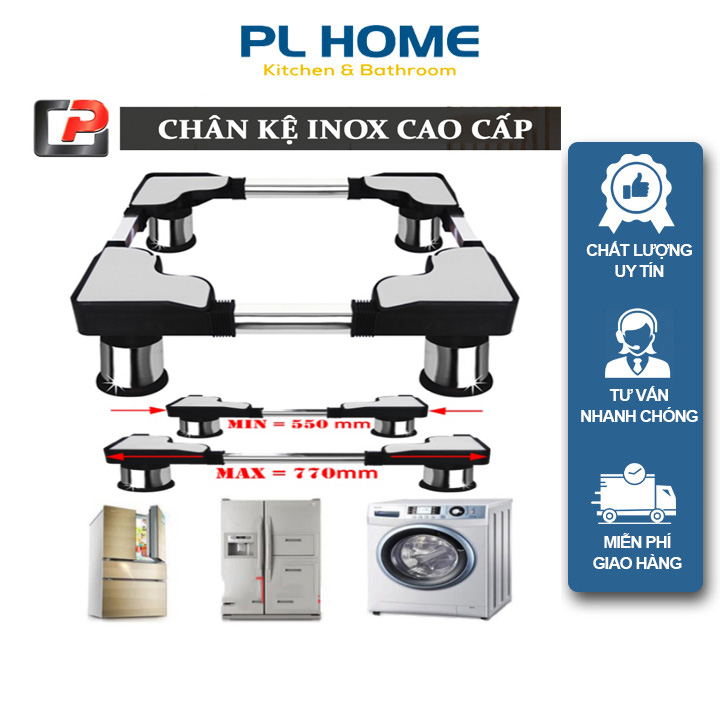 Chân kệ máy giặt, tủ lạnh inox, chân đỡ máy giặt tủ lạnh đa năng, đệm cao su chống rung